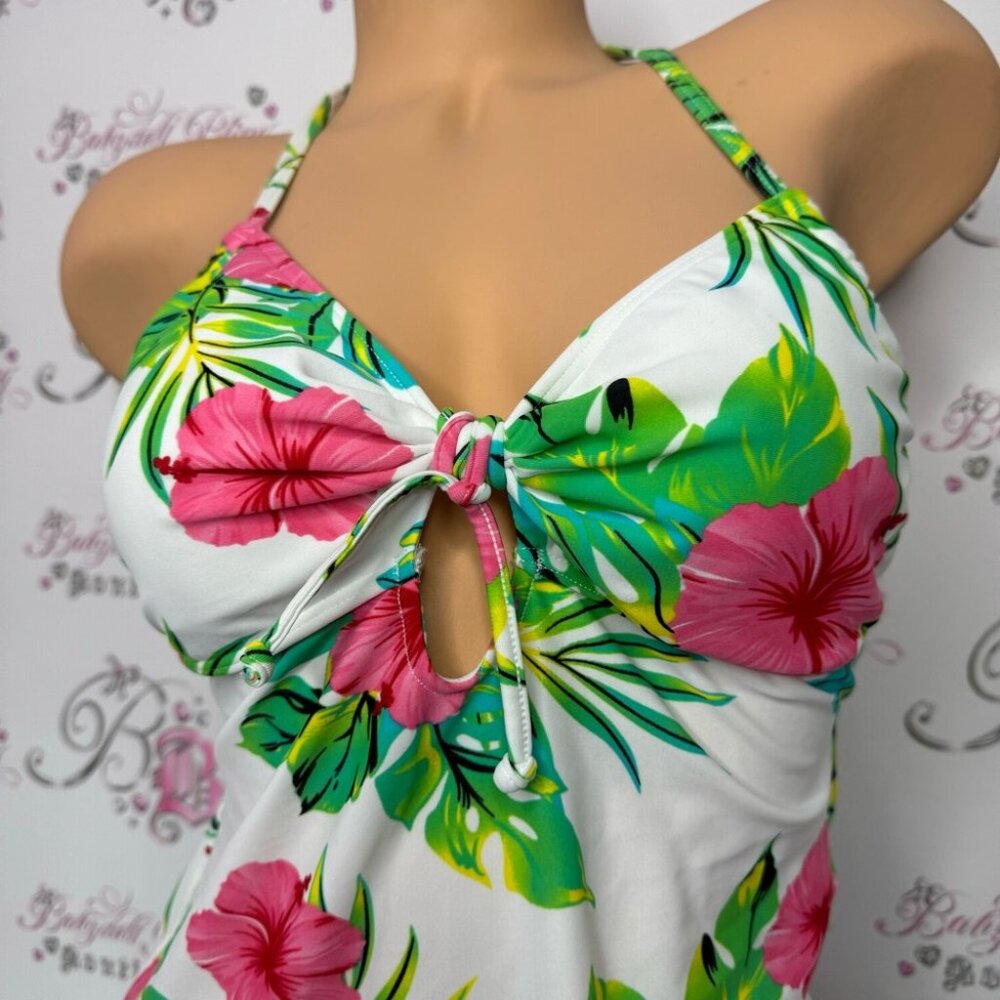 La vie en rose aqua dress tropical floral green pink white black blue strappy - Picture 8 of 10